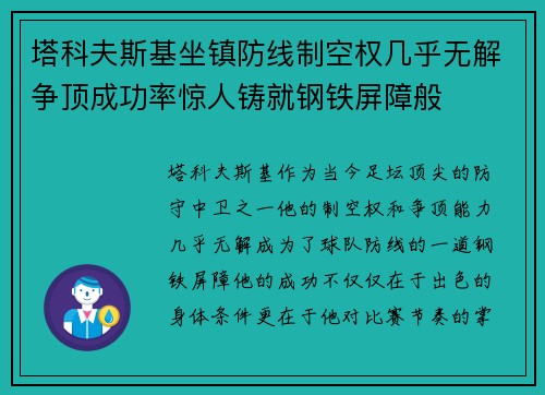 塔科夫斯基坐镇防线制空权几乎无解争顶成功率惊人铸就钢铁屏障般